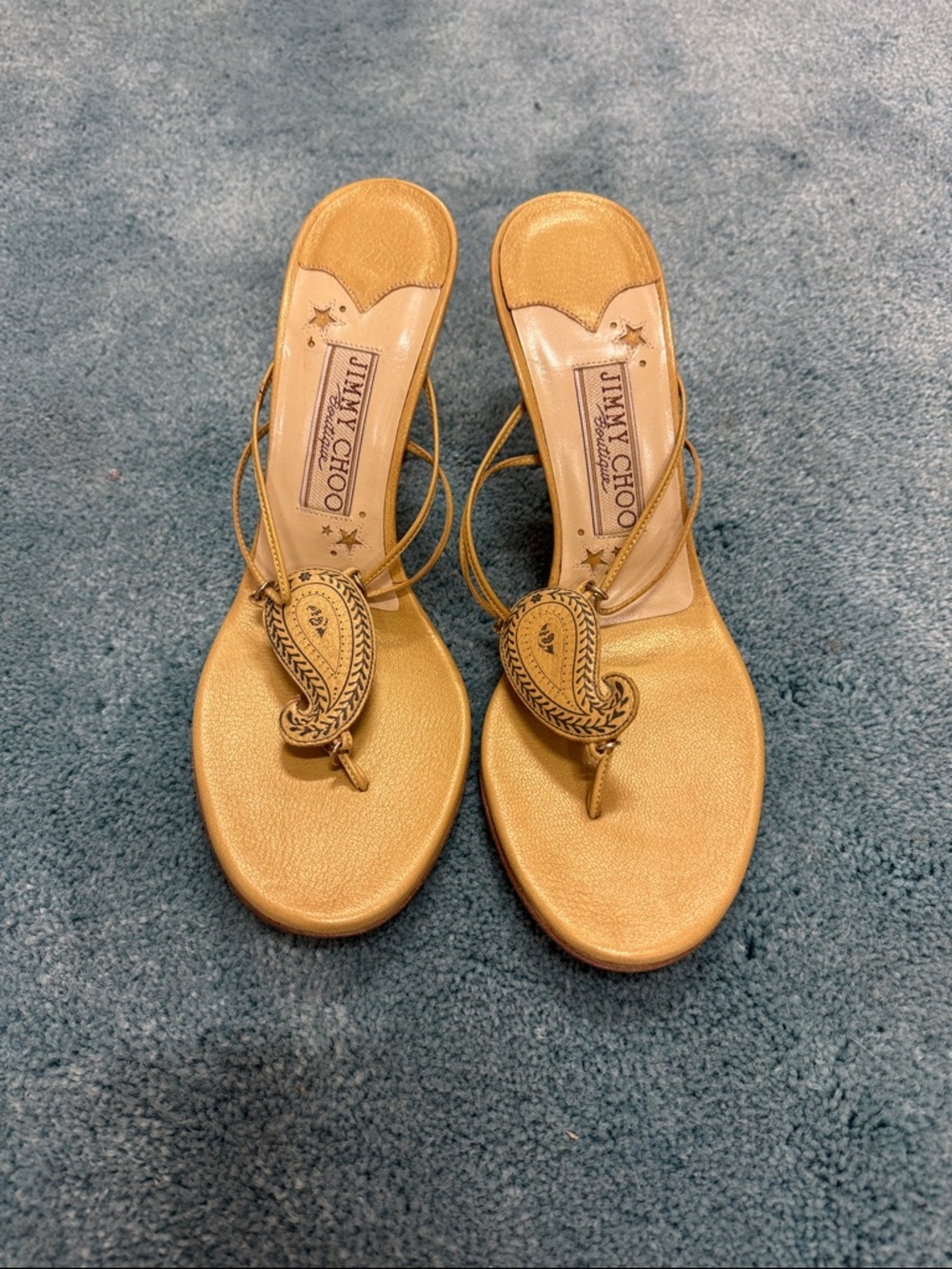 Jimmy Choo Metallic Gold Paisley Thong Sandals